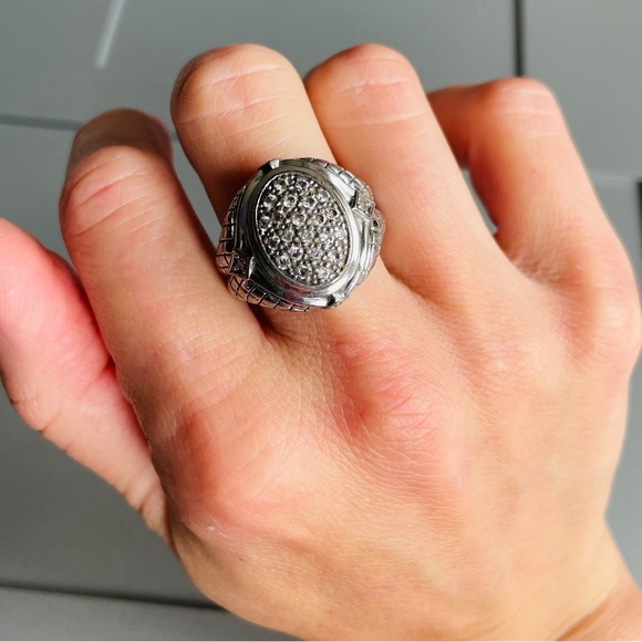 BASKET WEAVE PAVE CUBIC ZIRCONIA CZ STERLING SILVER ALBION OVAL RING - Picture 2 of 12